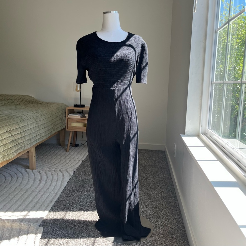 Vintage 90s Mallory Malloy Short Sleeve Black Flowy Jumpsuit Size 14